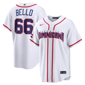 Men's Dominican Republic Baseball #66 Brayan Bello White 2026 World Baseball Classic Home Stadium Jersey