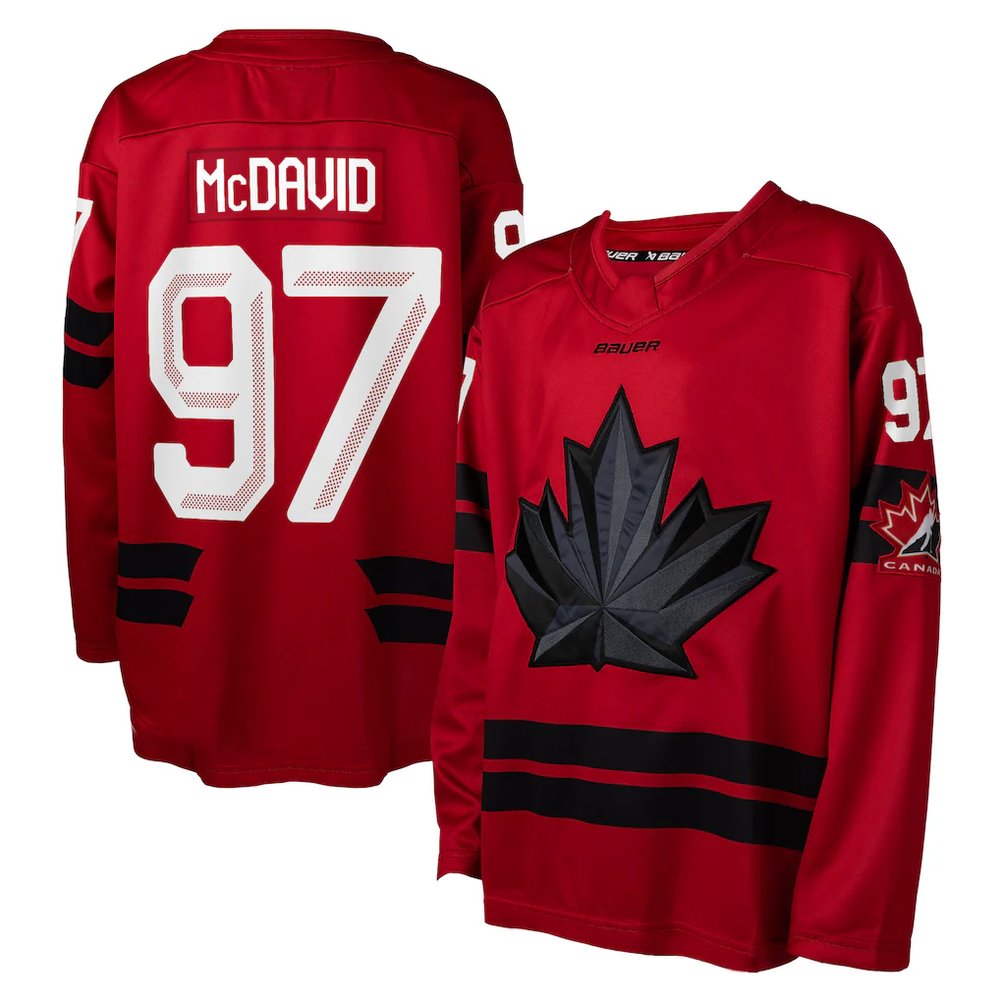 Men's Canada Hockey #97 Connor McDavid Red 2026 Away Replica Jersey Men's Canada Hockey #97 Connor McDavid Red 2026 Away Replica Jersey