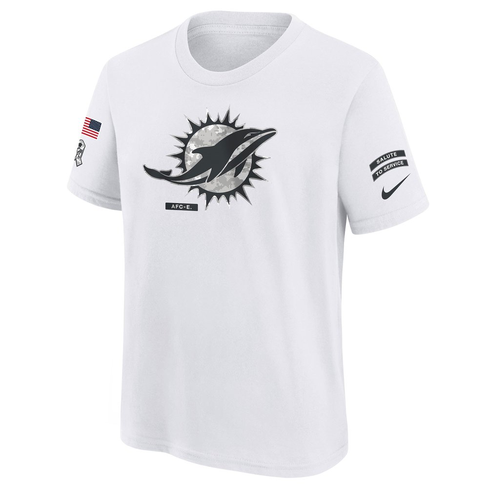Youth Miami Dolphins White 2024 Salute To Service T-Shirt