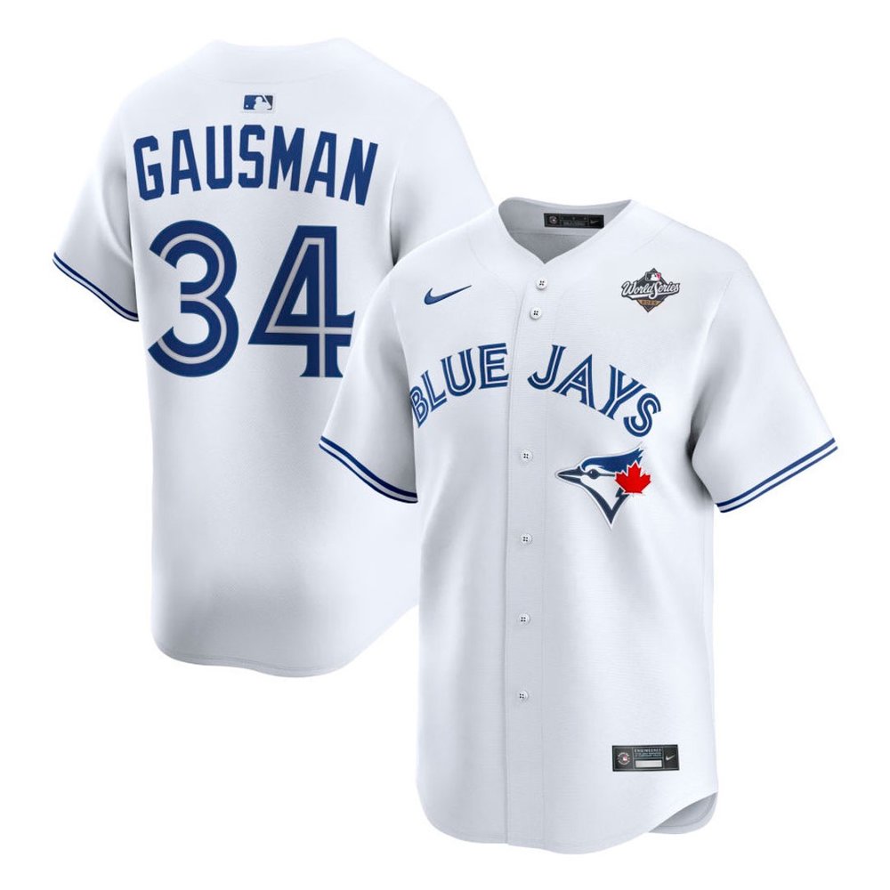 Men's Toronto Blue Jays #34 Kevin Gausman White 2025 World Series Home Replica Player Jersey