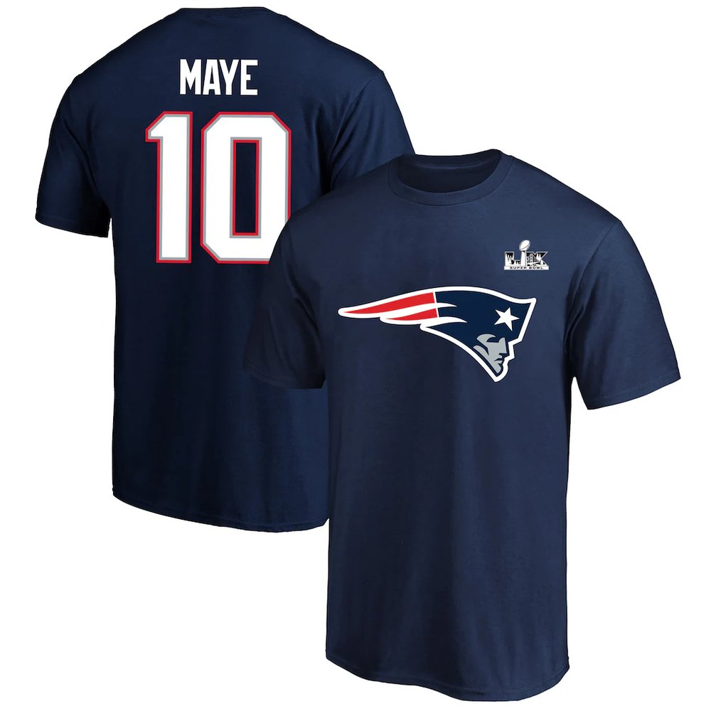 Men's New England Patriots #10 Drake Maye Navy Super Bowl LX Patch Big & Tall Name & Number T-Shirt