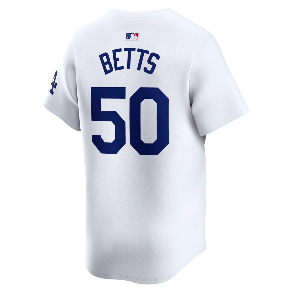 Men's Los Angeles Dodgers #50 Mookie Betts White 2024 World Series Home Limited Player Jersey