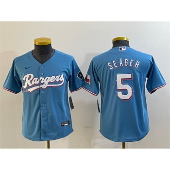 Youth Texas Rangers #5 Corey Seager Blue With Patch Stitched Baseball Jersey Youth Texas Rangers #5 Corey Seager Blue With Patch Stitched Baseball Jersey