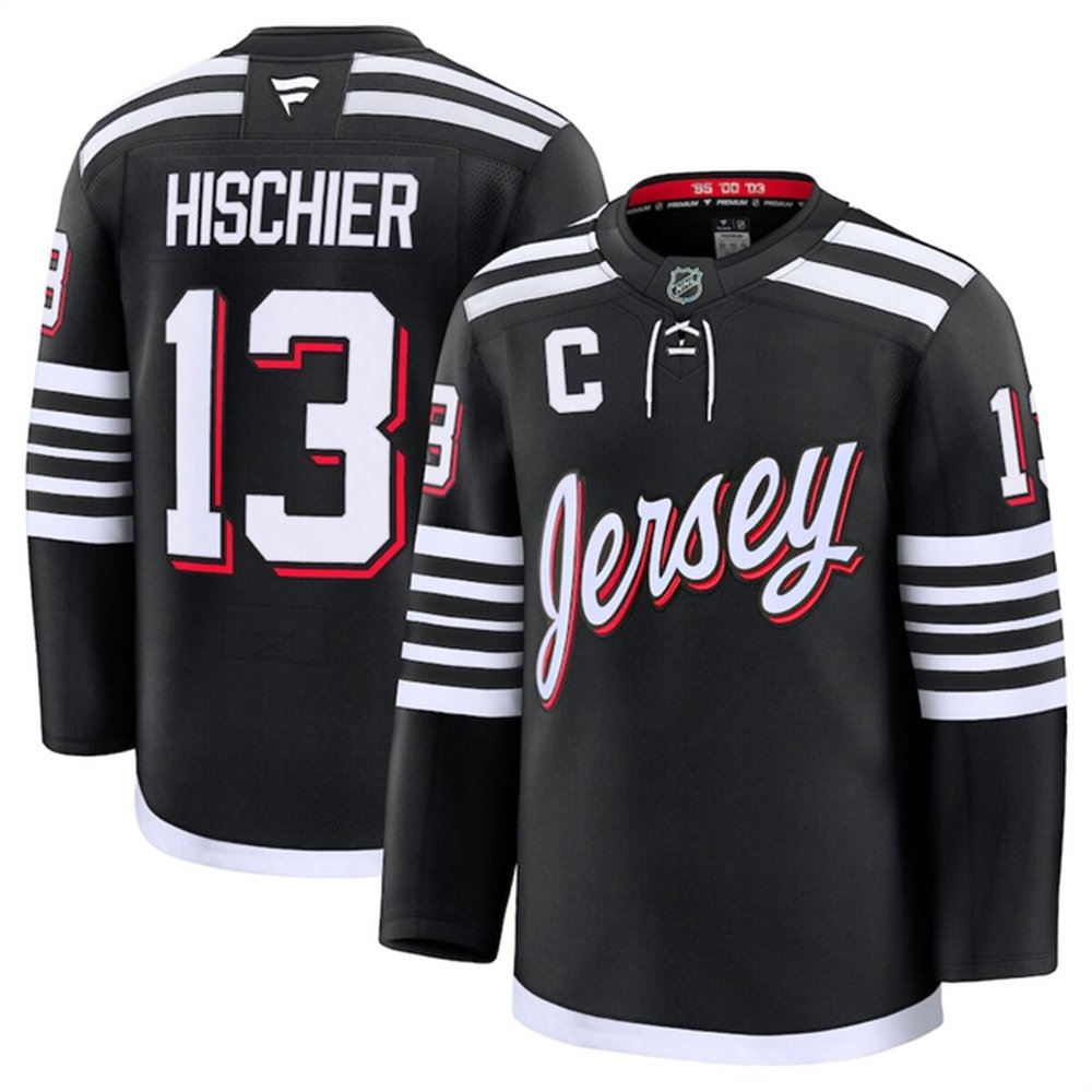 Men's New Jersey Devils #13 Nico Hischier Black 2024-25 Alternate Stitched Hockey Premium Jersey