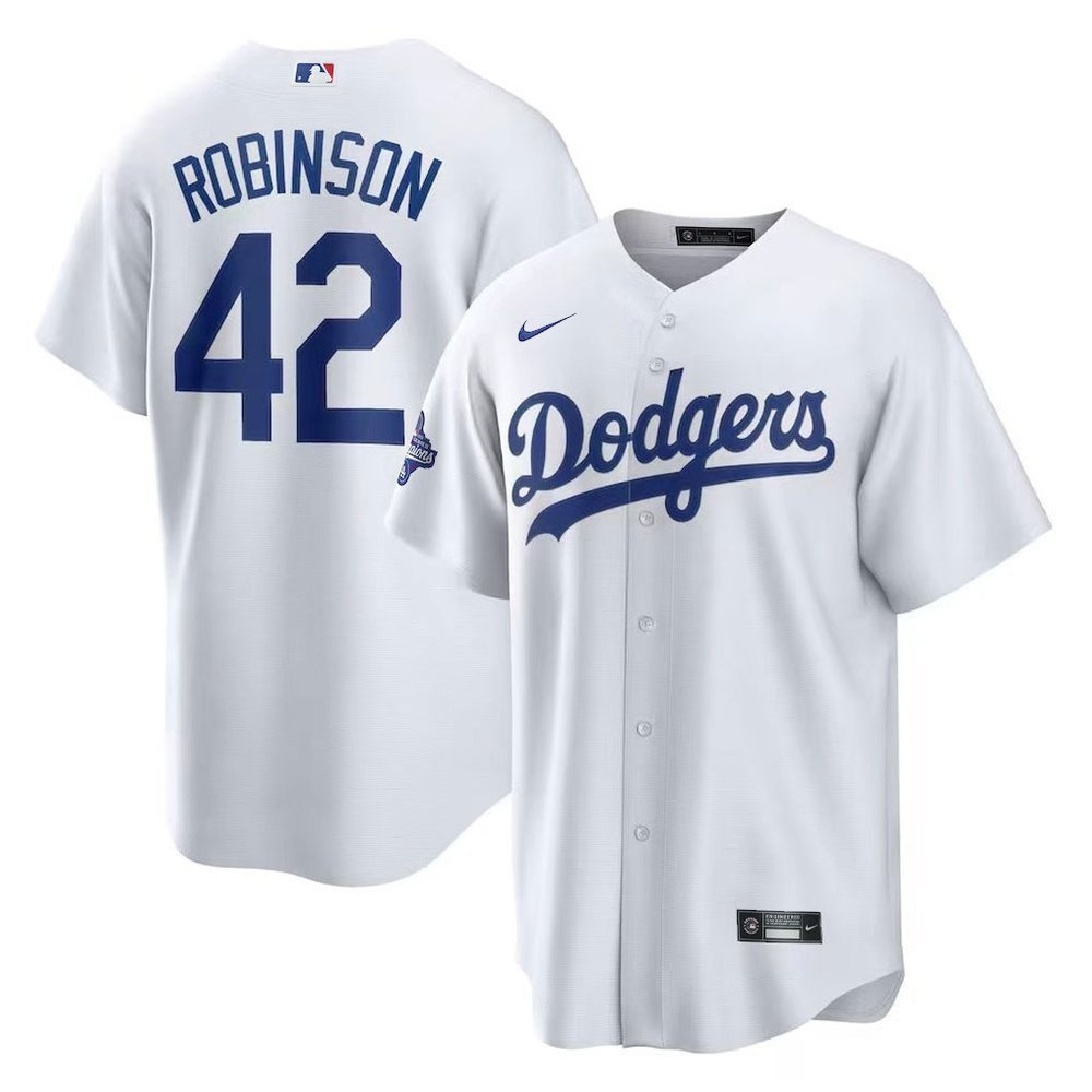 Youth Los Angeles Dodgers #42 Jackie Robinson White 2025 World Series Champions Home Replica Jersey