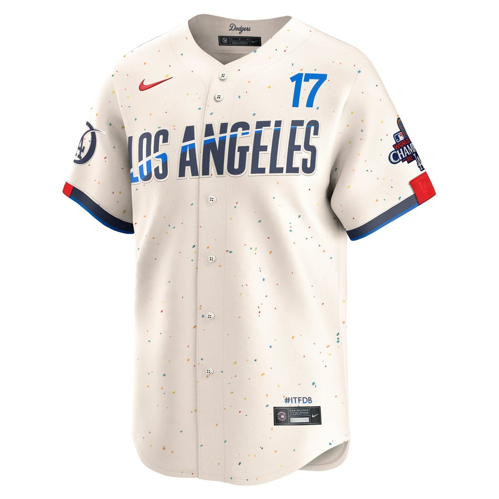 Men's Los Angeles Dodgers #17 Shohei Ohtani Cream 2024 World Series Champions City Connect Limited Player Jersey