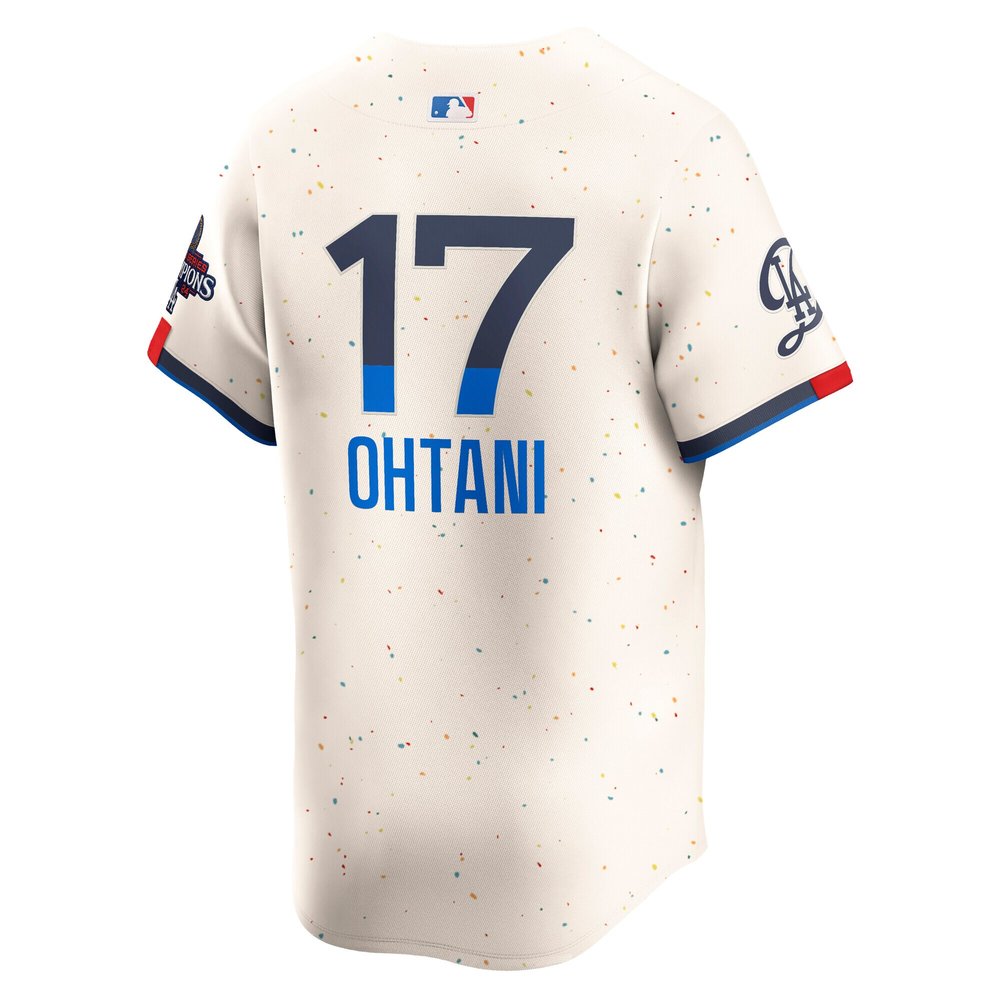 Men's Los Angeles Dodgers #17 Shohei Ohtani Cream 2024 World Series Champions City Connect Limited Player Jersey