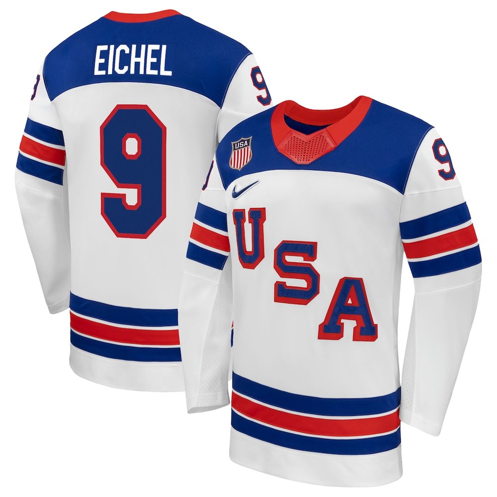 Youth USA Hockey #9 Jack Eichel White 2026 Away Replica Jersey