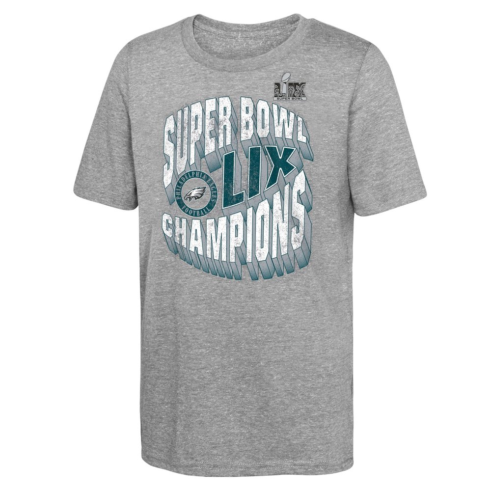 Youth Philadelphia Eagles  Heather Gray Super Bowl LIX Champions Historic Win Tri-Blend T-Shirt Youth Philadelphia Eagles  Heather Gray Super Bowl LIX Champions Historic Win Tri-Blend T-Shirt