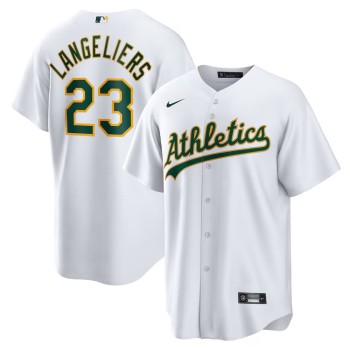 Men's Oakland Athletics #23 Shea Langeliers White Home Replica Jersey Men's Oakland Athletics #23 Shea Langeliers White Home Replica Jersey