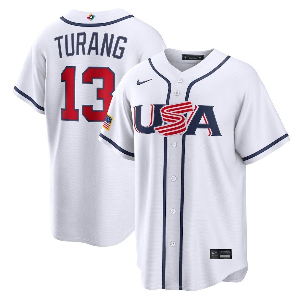 Youth USA Baseball #13 Brice Turang White 2026 World Baseball Classic Home Stadium Jersey