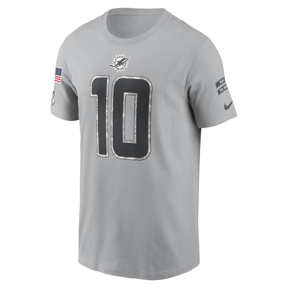 Men's Miami Dolphins Tyreek Hill Gray 2024 Salute To Service Name & Number T-Shirt