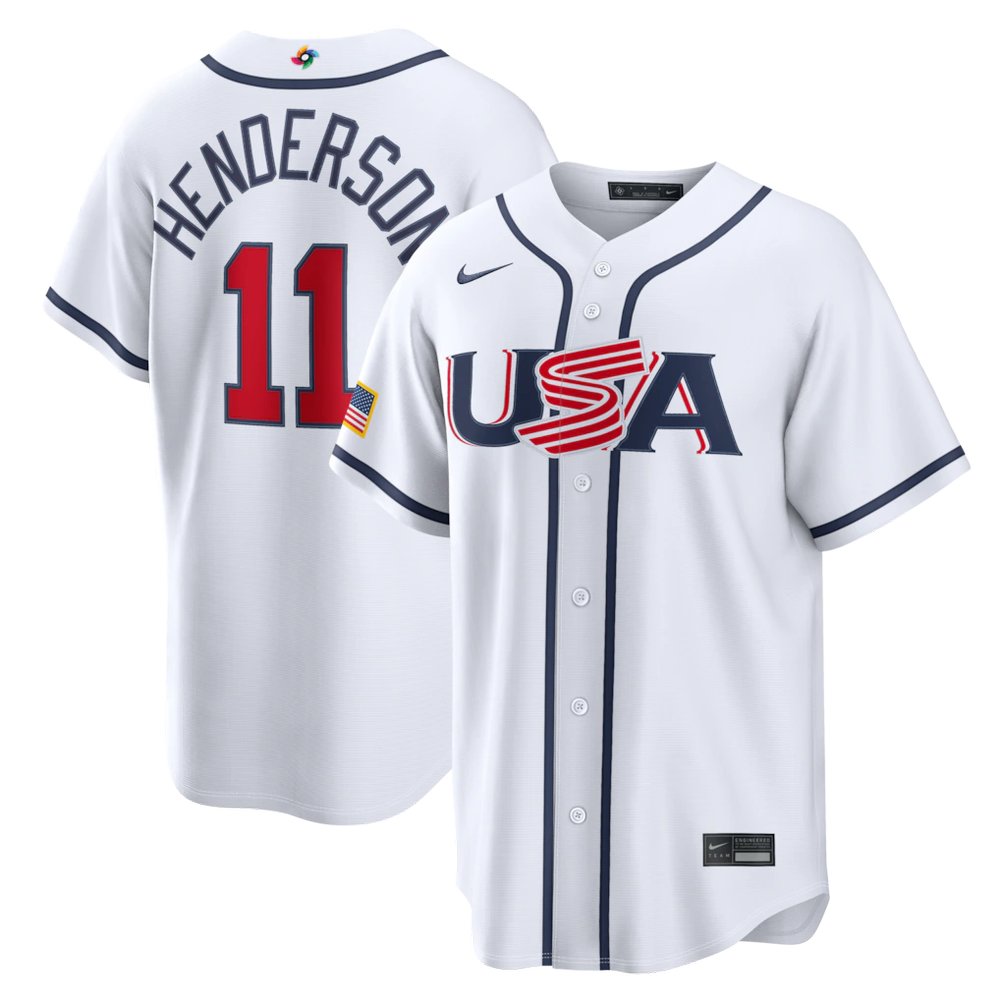 Men's USA Baseball #11 Gunnar Henderson White 2026 World Baseball Classic Home Stadium Jersey