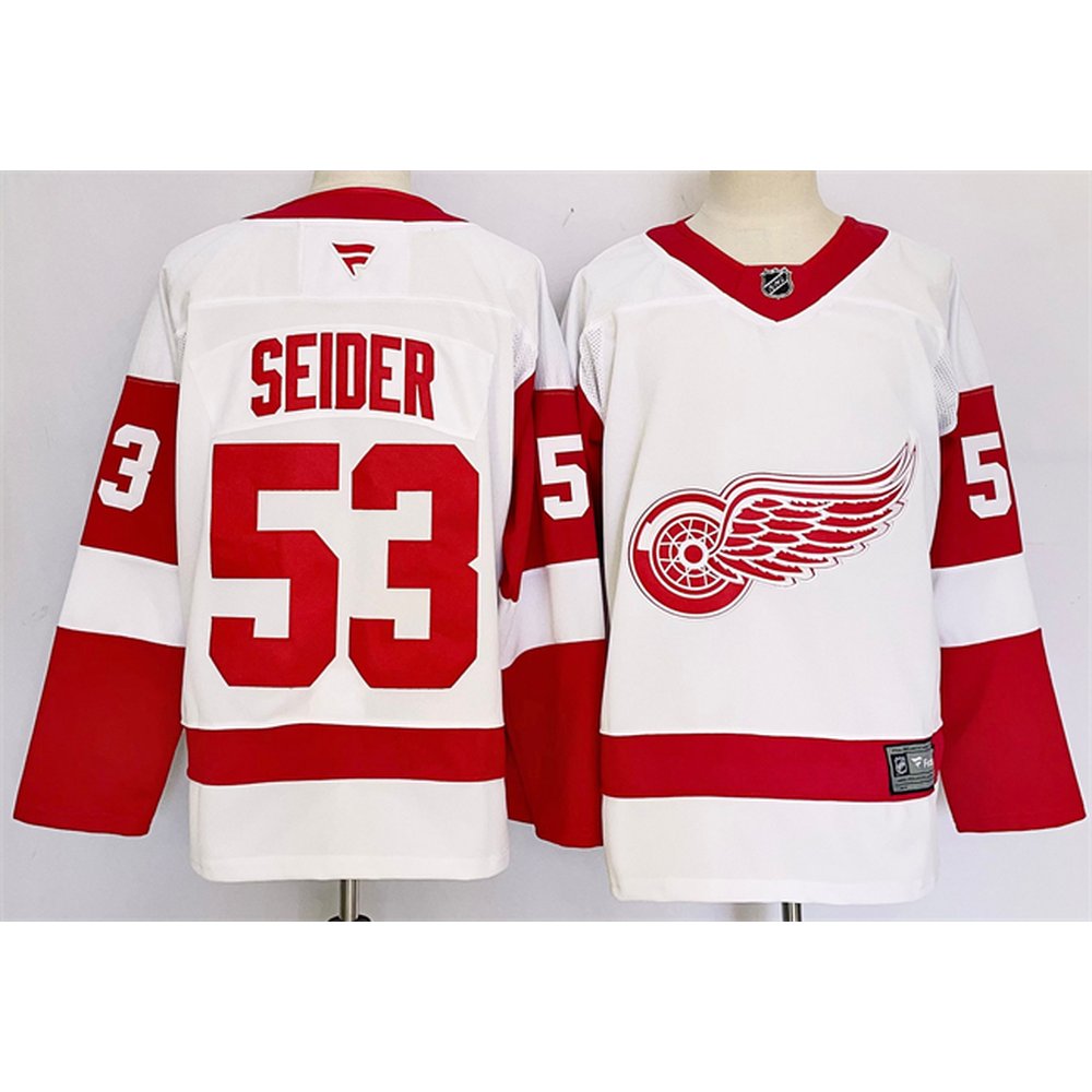 Youth Detroit Red Wings #53 Moritz Seider White 2024-25 Stitched Jersey