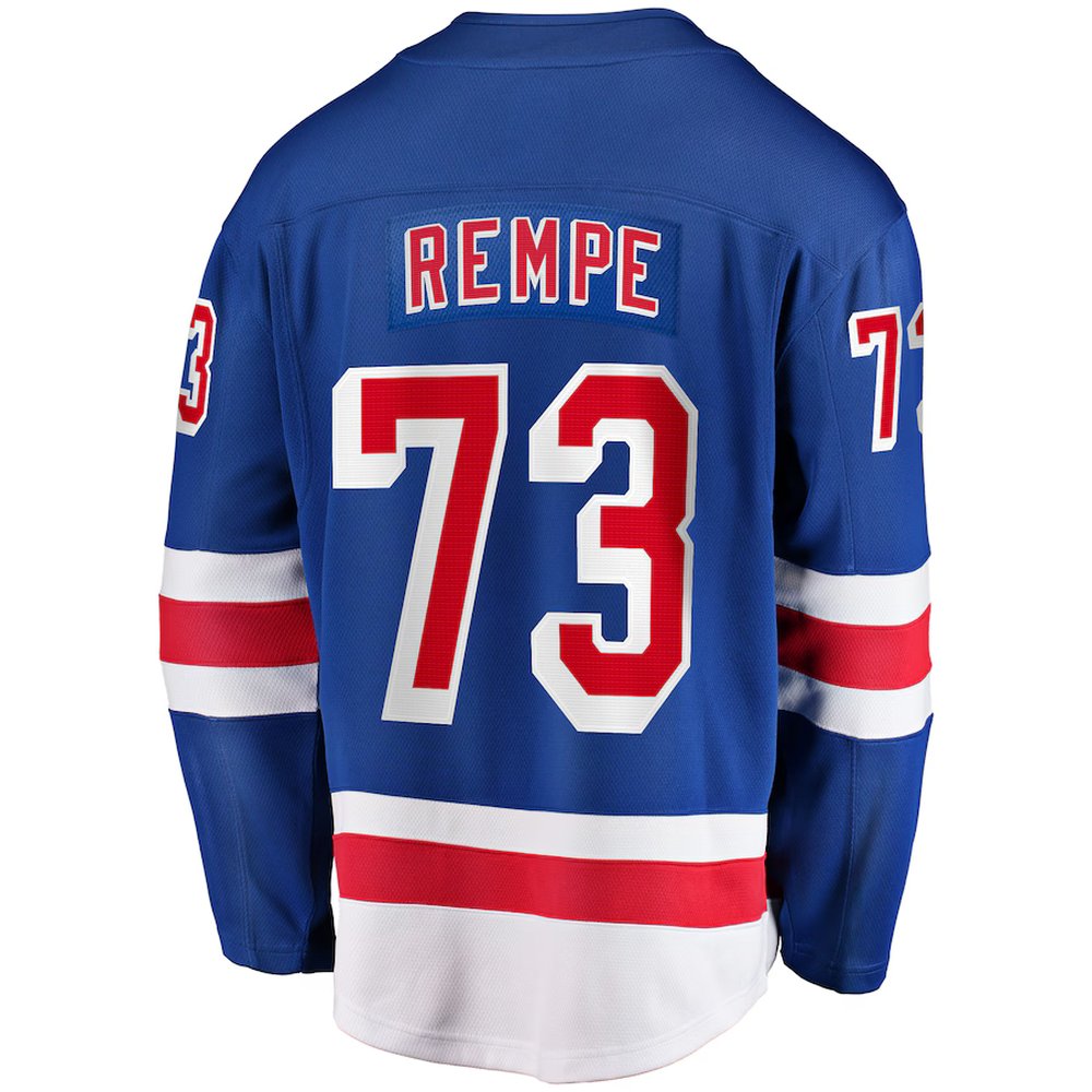 Men's New York Rangers #73 Matt Rempe Blue Home Breakaway Jersey Men's New York Rangers #73 Matt Rempe Blue Home Breakaway Jersey