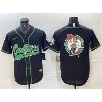 Men's Boston Celtics Black Team Big Logo With Patch Stitched Baseball Jersey Men's Boston Celtics Black Team Big Logo With Patch Stitched Baseball Jersey