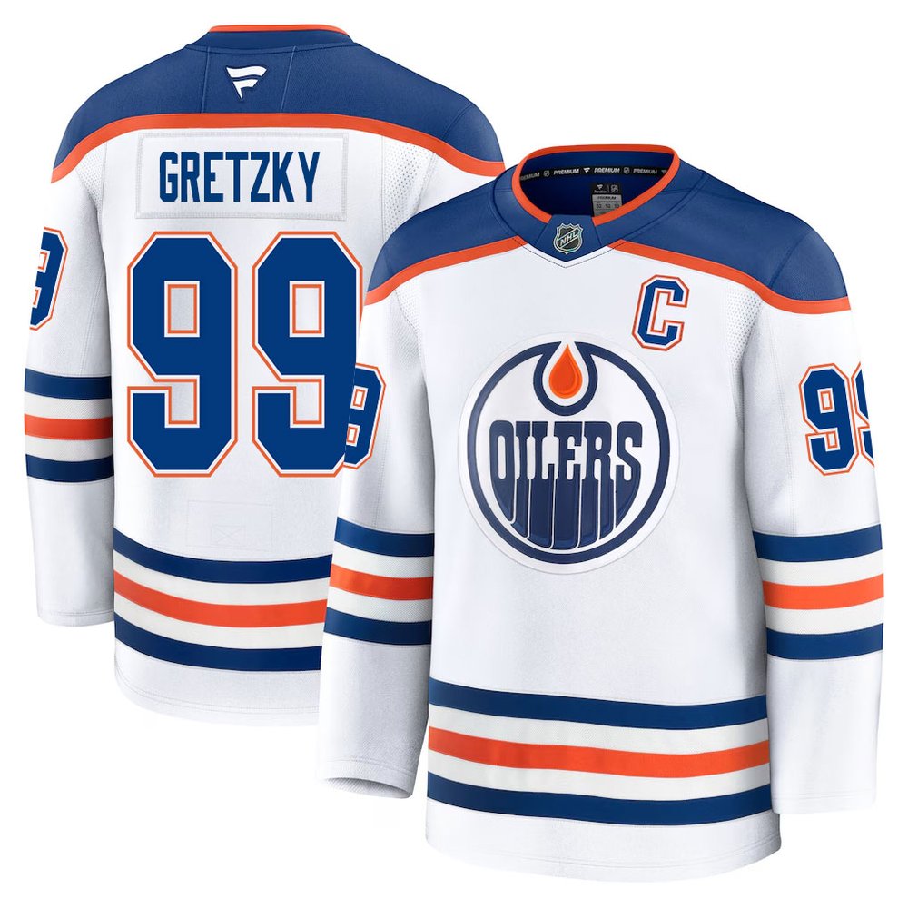 Men's Edmonton Oilers #99 Wayne Gretzky White Away Premium Jersey