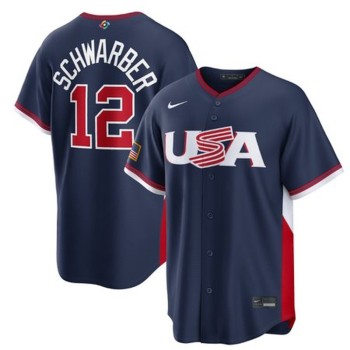 Men's USA Baseball #12 Kyle Schwarber Navy 2026 World Baseball Classic Home Stadium Jersey