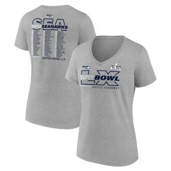 Women's Seattle Seahawks Heather Gray Super Bowl LX Roster V-Neck T-Shirt Women's Seattle Seahawks Heather Gray Super Bowl LX Roster V-Neck T-Shirt