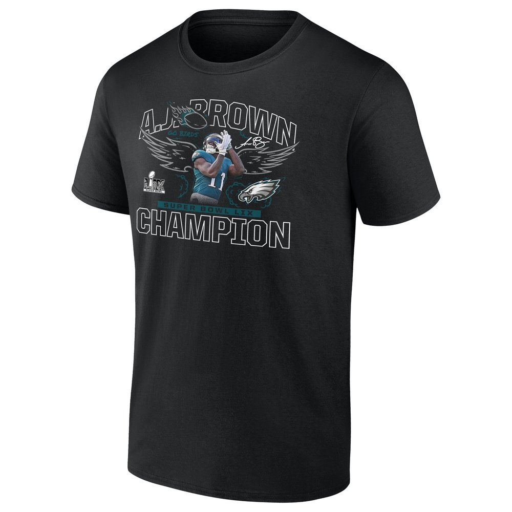 Men's Philadelphia Eagles #11 A.J. Brown Black Super Bowl LIX Champions T-Shirt Men's Philadelphia Eagles #11 A.J. Brown Black Super Bowl LIX Champions T-Shirt