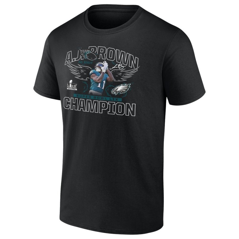 Men's Philadelphia Eagles #11 A.J. Brown Black Super Bowl LIX Champions T-Shirt Men's Philadelphia Eagles #11 A.J. Brown Black Super Bowl LIX Champions T-Shirt