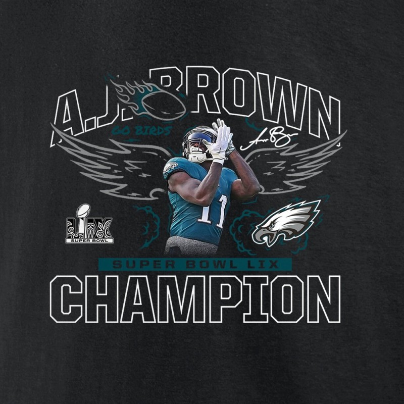Men's Philadelphia Eagles #11 A.J. Brown Black Super Bowl LIX Champions T-Shirt Men's Philadelphia Eagles #11 A.J. Brown Black Super Bowl LIX Champions T-Shirt