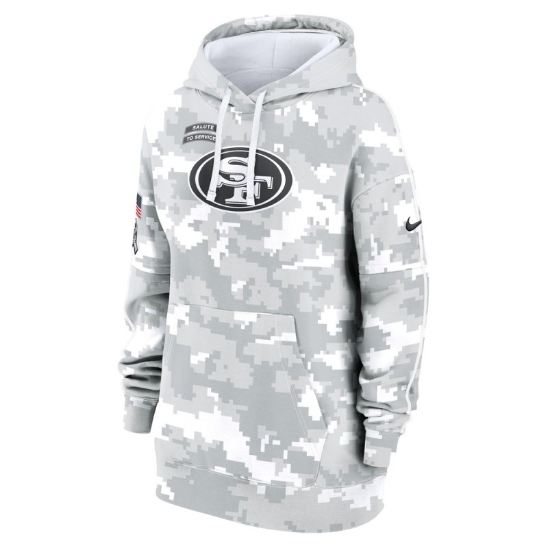 Women's San Francisco 49ers Arctic Camo 2024 Salute To Service Club Fleece Pullover Hoodie Women's San Francisco 49ers Arctic Camo 2024 Salute To Service Club Fleece Pullover Hoodie