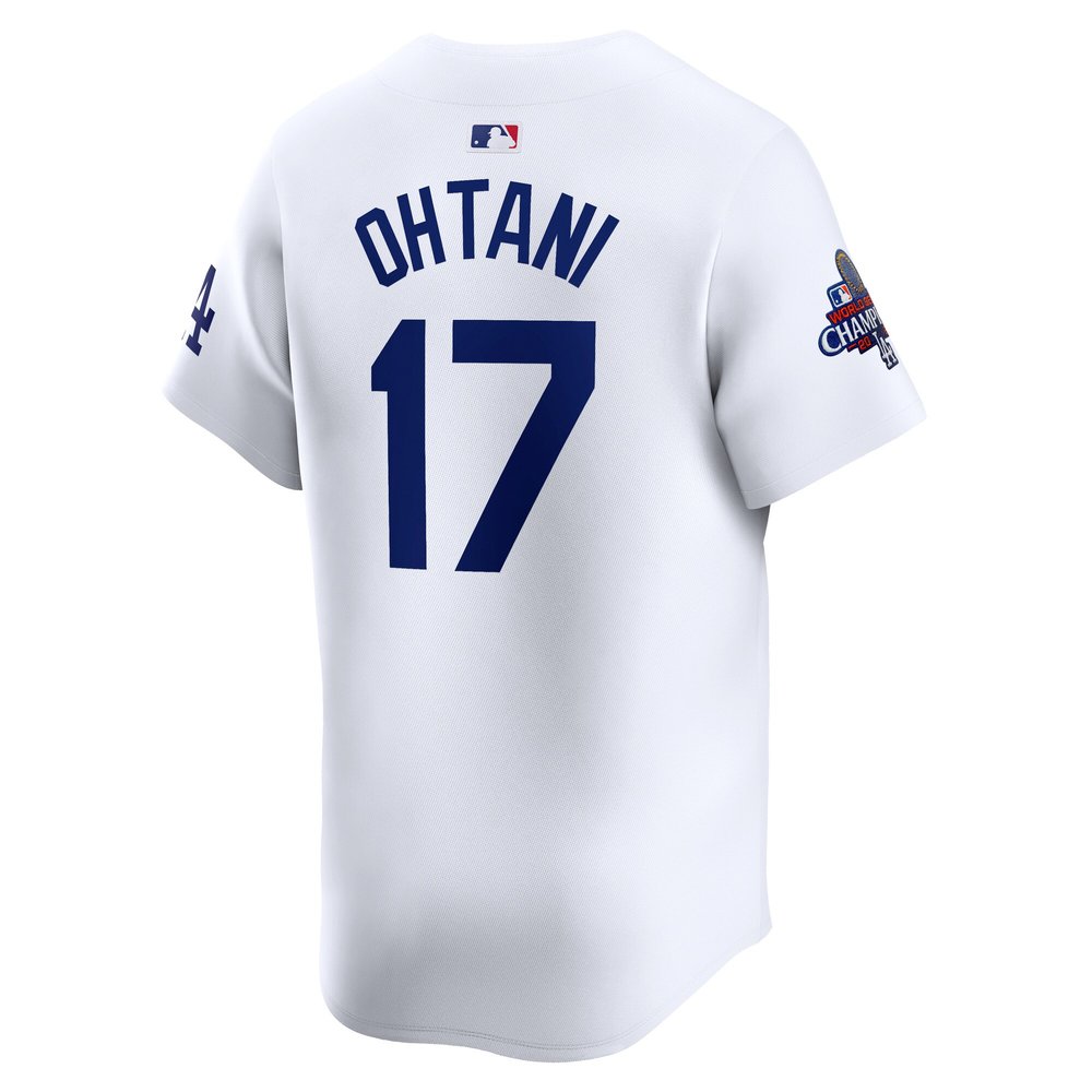 Men's Los Angeles Dodgers #17 Shohei Ohtani White 2024 World Series Champions Home Limited Player Jersey