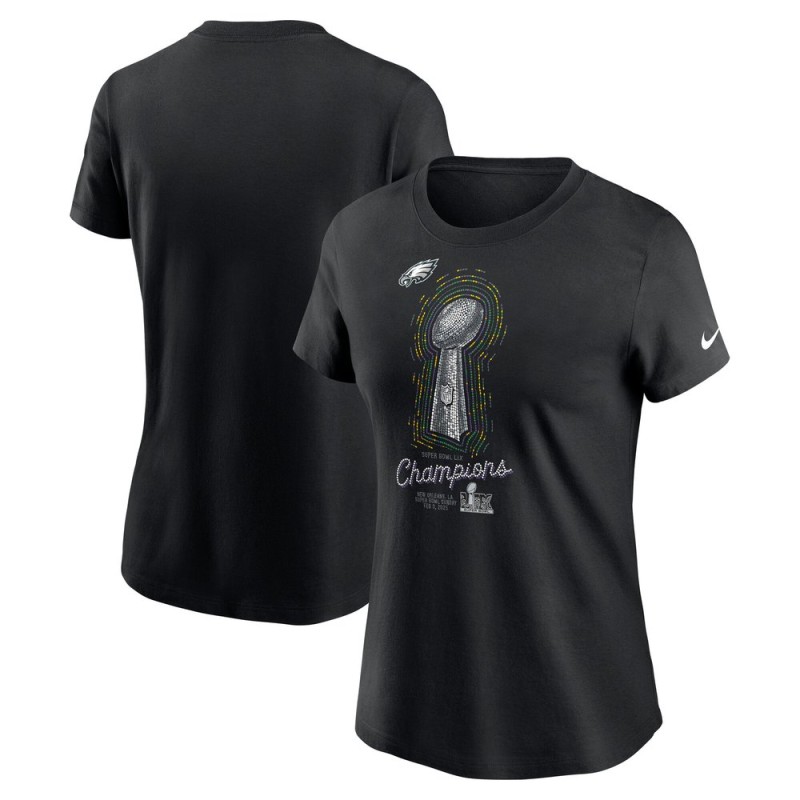 Women's Philadelphia Eagles Black Super Bowl LIX Champions Lombardi Trophy T-Shirt Women's Philadelphia Eagles Black Super Bowl LIX Champions Lombardi Trophy T-Shirt