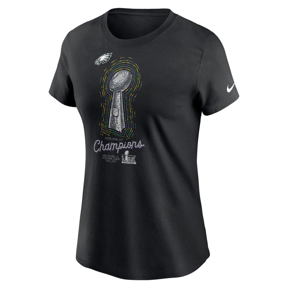 Women's Philadelphia Eagles  Black Super Bowl LIX Champions Lombardi Trophy T-Shirt Women's Philadelphia Eagles  Black Super Bowl LIX Champions Lombardi Trophy T-Shirt