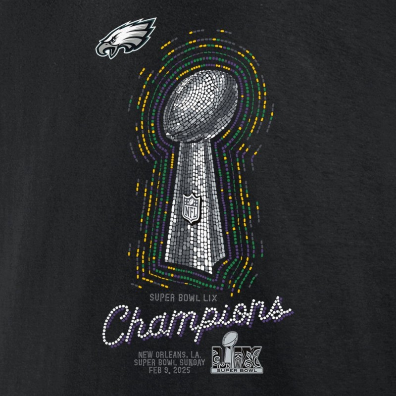 Women's Philadelphia Eagles Black Super Bowl LIX Champions Lombardi Trophy T-Shirt Women's Philadelphia Eagles Black Super Bowl LIX Champions Lombardi Trophy T-Shirt