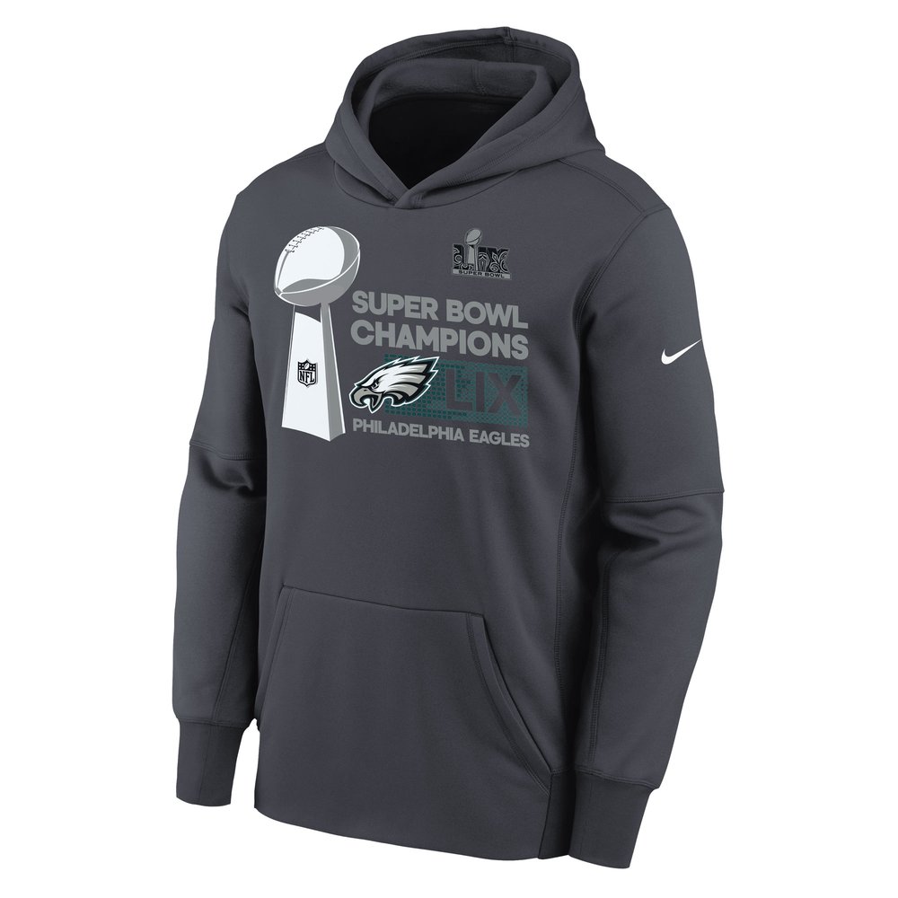 Youth Philadelphia Eagles  Anthracite Super Bowl LIX Champions Locker Room Trophy Collection Fleece Pullover Hoodie Youth Philadelphia Eagles  Anthracite Super Bowl LIX Champions Locker Room Trophy Collection Fleece Pullover Hoodie