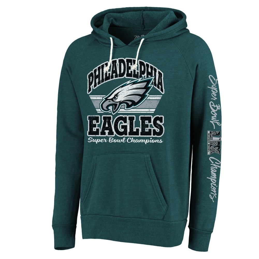 Men's Philadelphia Eagles Threads Midnight Green Super Bowl LIX Champions Sonder Tri-Blend Pullover Hoodie Men's Philadelphia Eagles Threads Midnight Green Super Bowl LIX Champions Sonder Tri-Blend Pullover Hoodie