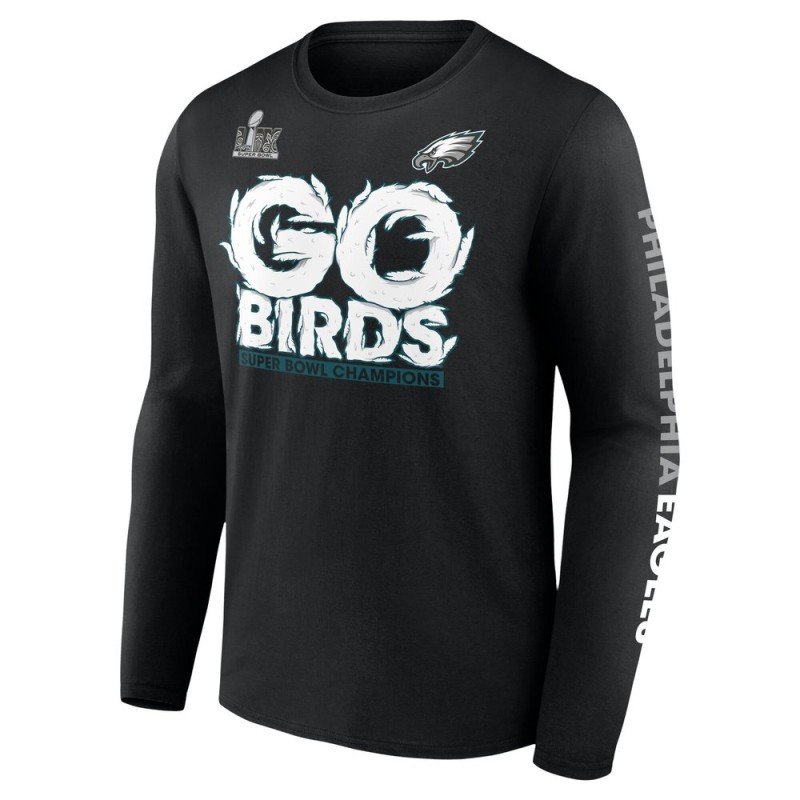 Men's Philadelphia Eagles Black Super Bowl LIX Champions On Top Go Birds Long Sleeve T-Shirt Men's Philadelphia Eagles Black Super Bowl LIX Champions On Top Go Birds Long Sleeve T-Shirt