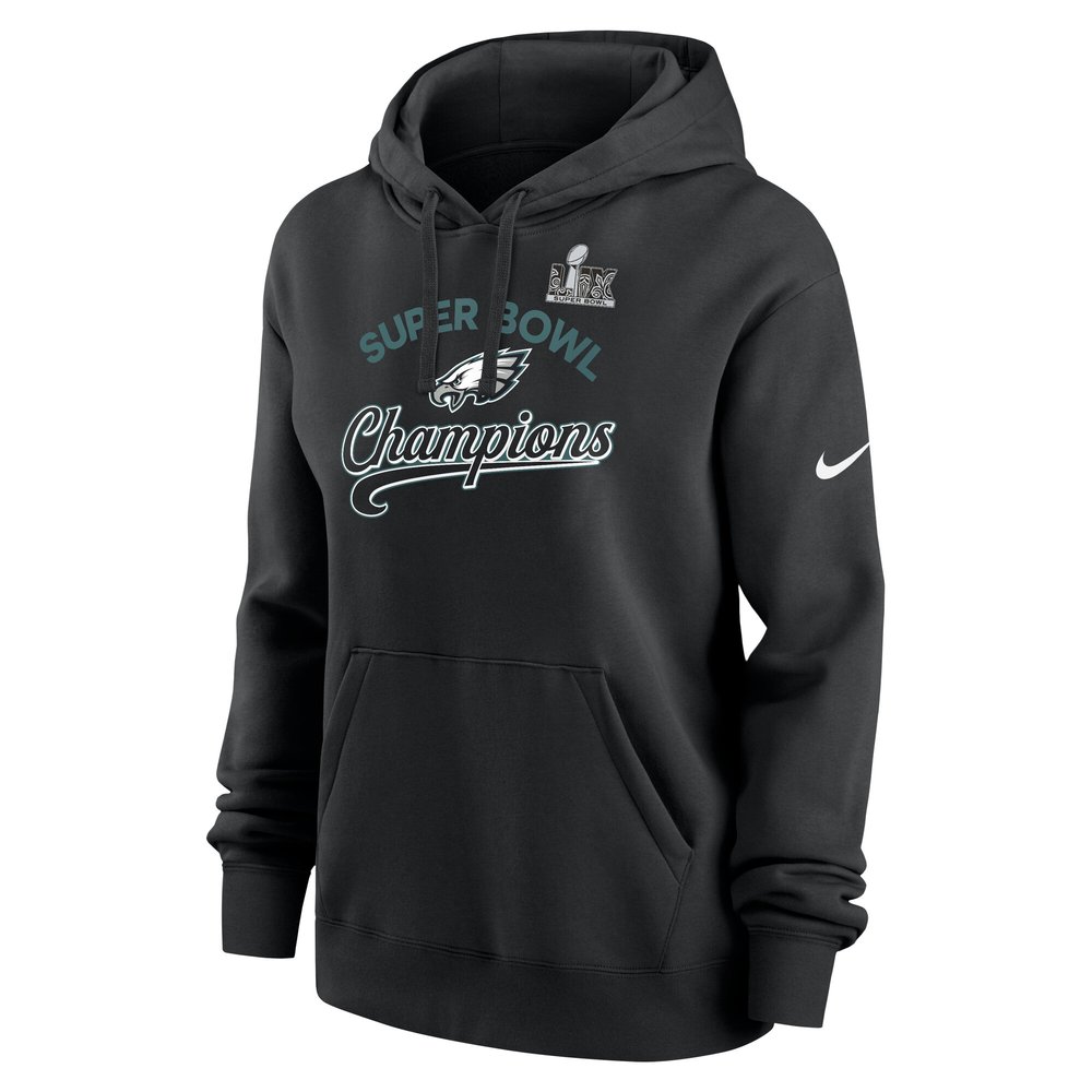 Women's Philadelphia Eagles  Black Super Bowl LIX Champions Tailsweep Pullover Hoodie Women's Philadelphia Eagles  Black Super Bowl LIX Champions Tailsweep Pullover Hoodie