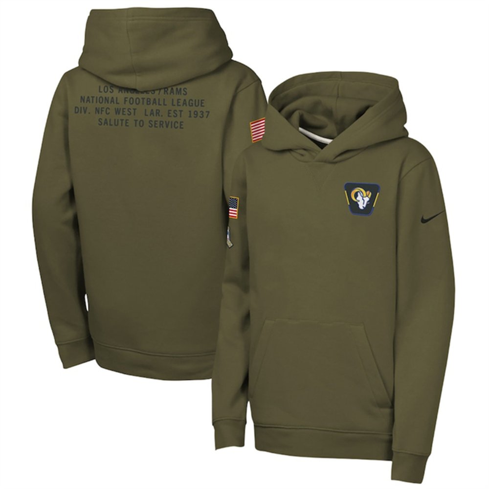 Youth Los Angeles Rams Olive 2025 Salute to Service Club Fleece Hoodie Youth Los Angeles Rams Olive 2025 Salute to Service Club Fleece Hoodie