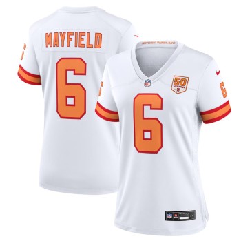 Women's '76 Tampa Bay Buccaneers #6 Baker Mayfield Nike White 50th Season Game Jersey Women's '76 Tampa Bay Buccaneers #6 Baker Mayfield Nike White 50th Season Game Jersey