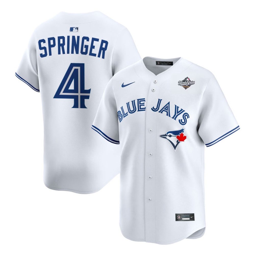 Men's Toronto Blue Jays #4 George Springer White 2025 World Series Home Replica Player Jersey