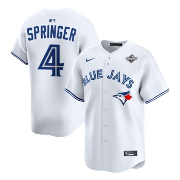 Men's Toronto Blue Jays #4 George Springer White 2025 World Series Home Replica Player Jersey