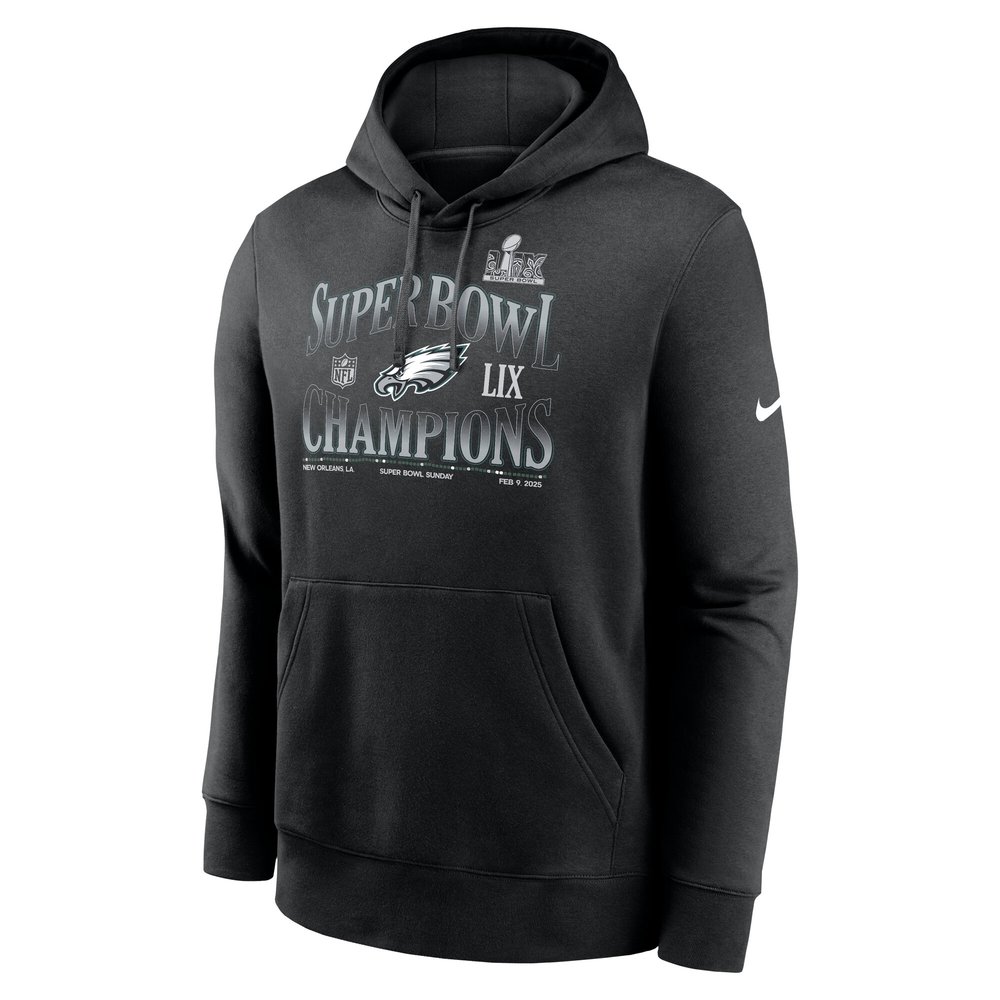 Men's Philadelphia Eagles Black Super Bowl LIX Champions 90's Retro Pullover Hoodie Men's Philadelphia Eagles Black Super Bowl LIX Champions 90's Retro Pullover Hoodie