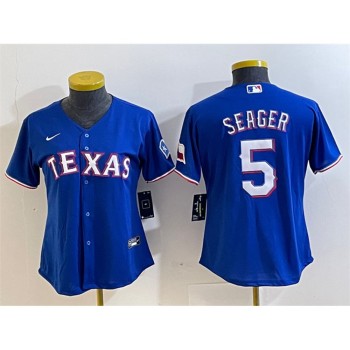 Women's Texas Rangers #5 Corey Seager Royal With Patch Stitched Baseball Jersey(Run Small) Women's Texas Rangers #5 Corey Seager Royal With Patch Stitched Baseball Jersey(Run Small)