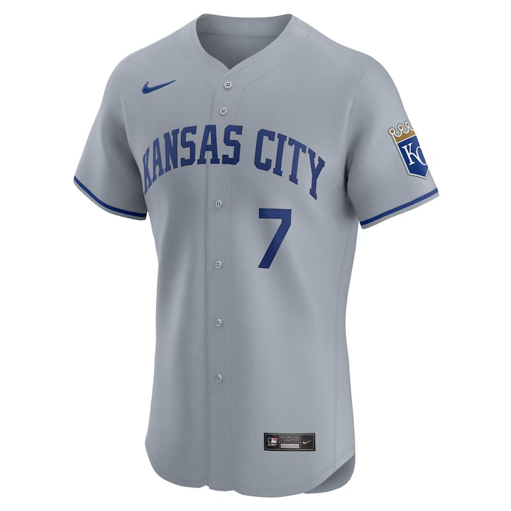 Men's Kansas City Royals #7 Bobby Witt Jr. Nike Gray Road Elite Player Jersey Men's Kansas City Royals #7 Bobby Witt Jr. Nike Gray Road Elite Player Jersey
