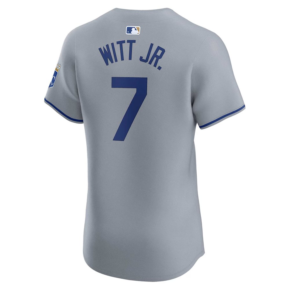 Men's Kansas City Royals #7 Bobby Witt Jr. Nike Gray Road Elite Player Jersey Men's Kansas City Royals #7 Bobby Witt Jr. Nike Gray Road Elite Player Jersey