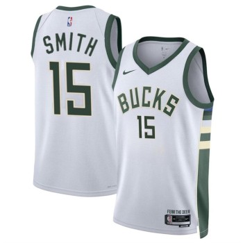 Men's Milwaukee Bucks #15 Tyler Smith White 2024 Draft Association Edition Stitched Basketball Jersey Men's Milwaukee Bucks #15 Tyler Smith White 2024 Draft Association Edition Stitched Basketball Jersey