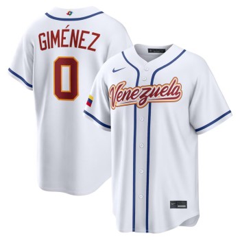 Men's Venezuela Baseball #0 Andres Gimenez White 2026 World Baseball Classic Home Stadium Jersey