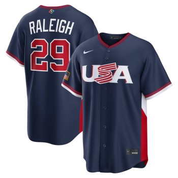 Men's USA Baseball #29 Cal Raleigh Navy 2026 World Baseball Classic Road Stadium Jersey