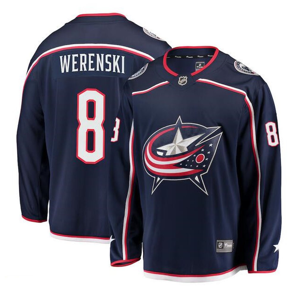 Men's Columbus Blue Jackets #8 Zach Werenski Navy Stitched Hockey Premium Jersey Men's Columbus Blue Jackets #8 Zach Werenski Navy Stitched Hockey Premium Jersey