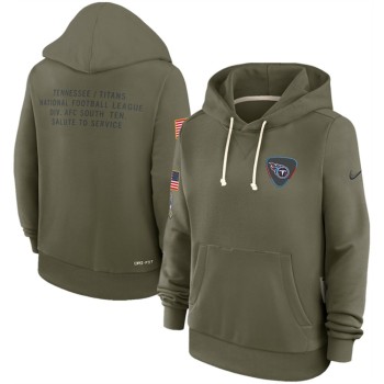 Women's Tennessee Titans Olive 2025 Salute to Service Sideline Standard Issue Dri-FIT Hoodie(Run Small)