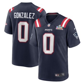 Men's New England Patriots #0 Christian Gonzalez Navy Super Bowl LX Patch Game Jersey Men's New England Patriots #0 Christian Gonzalez Navy Super Bowl LX Patch Game Jersey