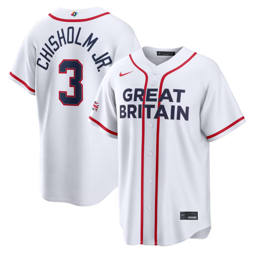 Youth Great Britain Baseball #3 Jazz Chisholm Jr. White 2026 World Baseball Classic Home Stadium Jersey